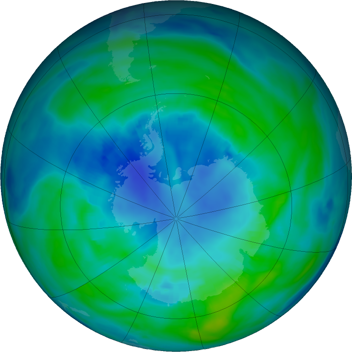 Antarctic ozone map for 24 April 2018